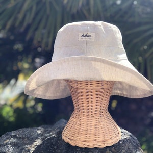 Chapeau de soleil beige, chapeau de plage en lin, accessoire d'été pour femme, chapeau de soleil pliable, chapeau bob à large bord, chapeau léger,