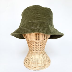 Bucket Sun Hat in Olive Green Corduroy 