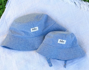 Matching Mommy and Baby Hats, Sky Blue Sun Hat, Bucket Hat Set, Family Beach Hats, Summer Newborn Gift, Gift for New Mom, Linen Sun Hats