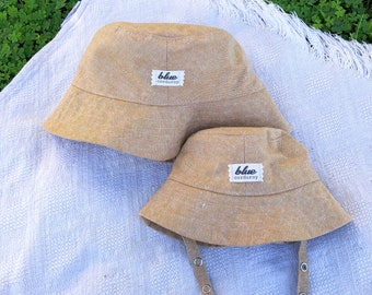 Matching Mommy and Baby Hats, Gift Set for New Mom and Infant, Bucket Hats, Beach Family Accessory, Outdoor Lovers, Tan Linen Fabric Hats