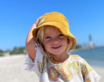 Kids Bucket Hat, Yellow Sun Hat, Corduroy Child Hat, Toddler Summer Hat, Outdoor Baby Gift, Sun Hat for Boys, Baby Hat for Girls, Beach Hat