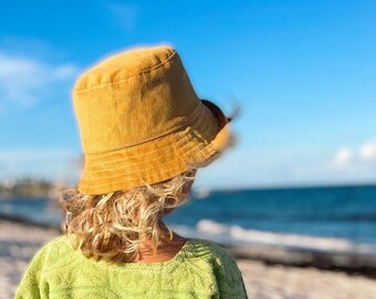 Kids Bucket Hat, Yellow Sun Hat, Corduroy Child Hat, Toddler Summer Hat, Outdoor Baby Gift, Sun Hat for Boys, Baby Hat for Girls, Beach Hat