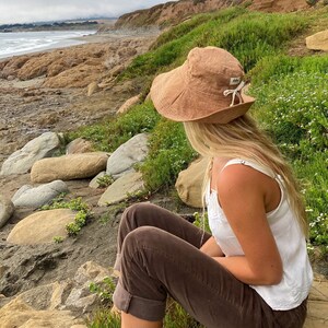 Wide Brim Sun Hat, Linen Womens Hat, Vacation Hat, Adjustable Fit Hat, Summer Birthday Gift for Her, Beach Vacation Gift, Fabric Garden Hat image 3