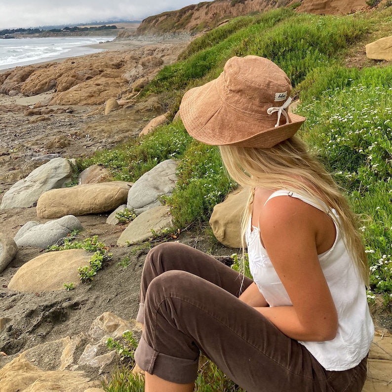 Wide Brim Sun Hat, Linen Womens Hat, Vacation Hat, Adjustable Fit Hat, Summer Birthday Gift for Her, Beach Vacation Gift, Fabric Garden Hat image 3