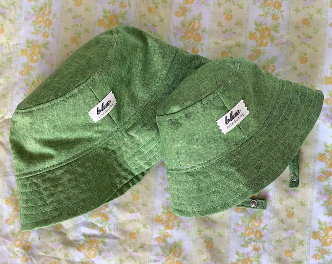 Matching Mommy and Baby Bucket Hats: Green Linen Blend Sun Hats