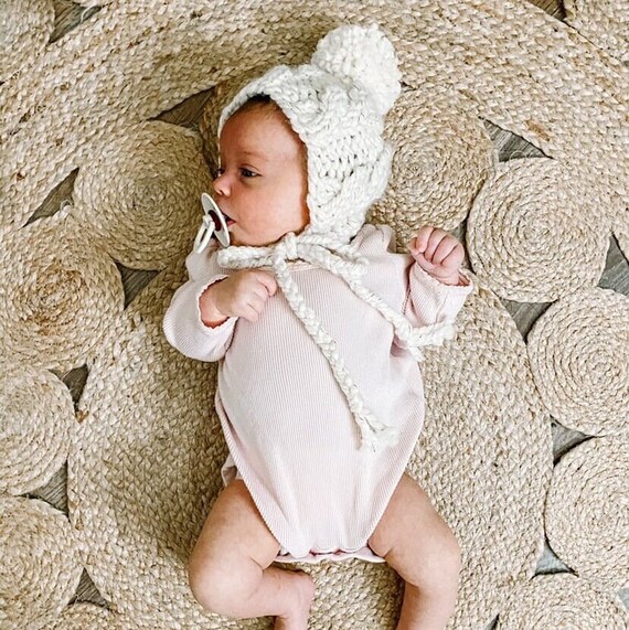 White Newborn Hat Chunky Knit Bonnet 