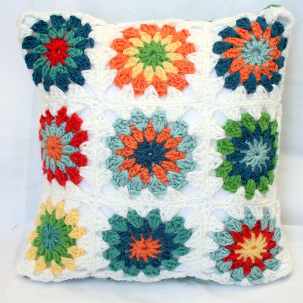 Crochet Granny Square Sofa Pillow, 14" x 14"