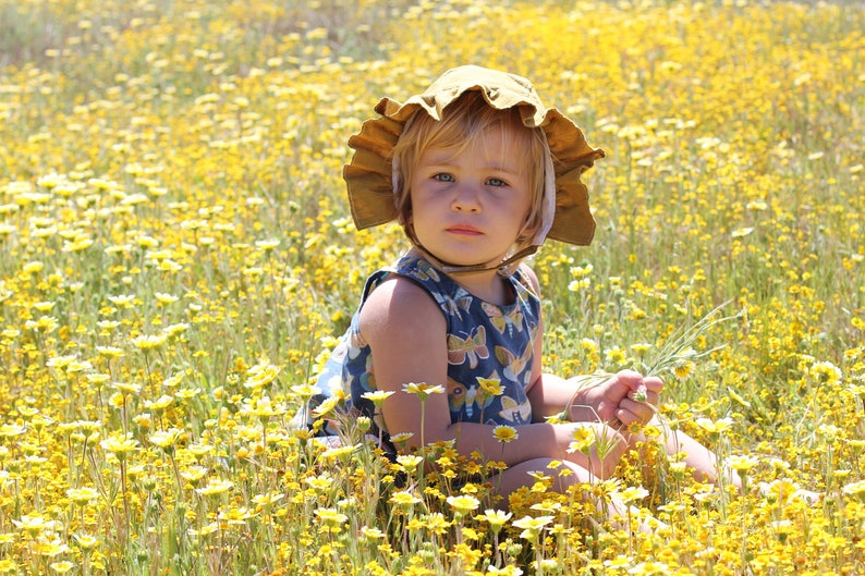 Ruffle Brimmed Baby Bonnet for Girls in Peach Cotton Fabric for Spring or Summer