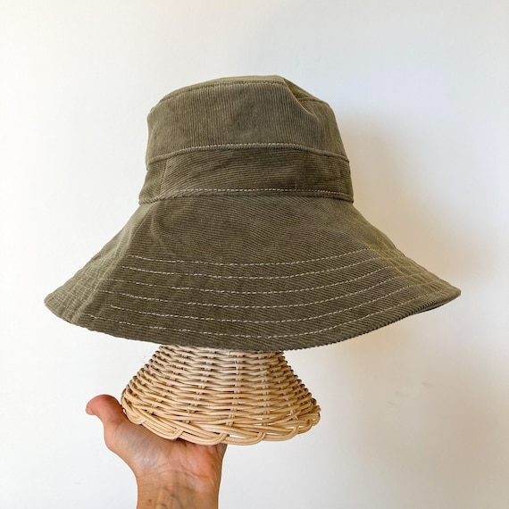 Summer Bucket Hat, Olive Green Hat, Corduroy Hat, Wide Brim Sun