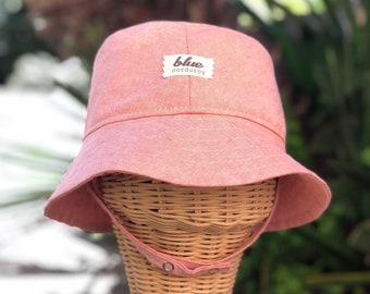 Baby Bucket Hat, Brimmed Infant Hat, Coral Pink Hat, Toddler Sun Hat, Beach Baby Gift, Boho Baby Clothes, Baby Sun Hat, Baby's First Summer