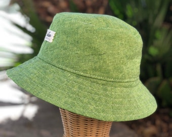 Sombrero tipo pescador de lino verde, sombrero de sol unisex para verano.
