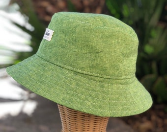 Green Bucket Hat, Linen Sun Hat, Unisex Beach Accessory, Gift for Outdoor Loving Teen, Summer Gift for Teenage Girl, Foldable Sun Hat