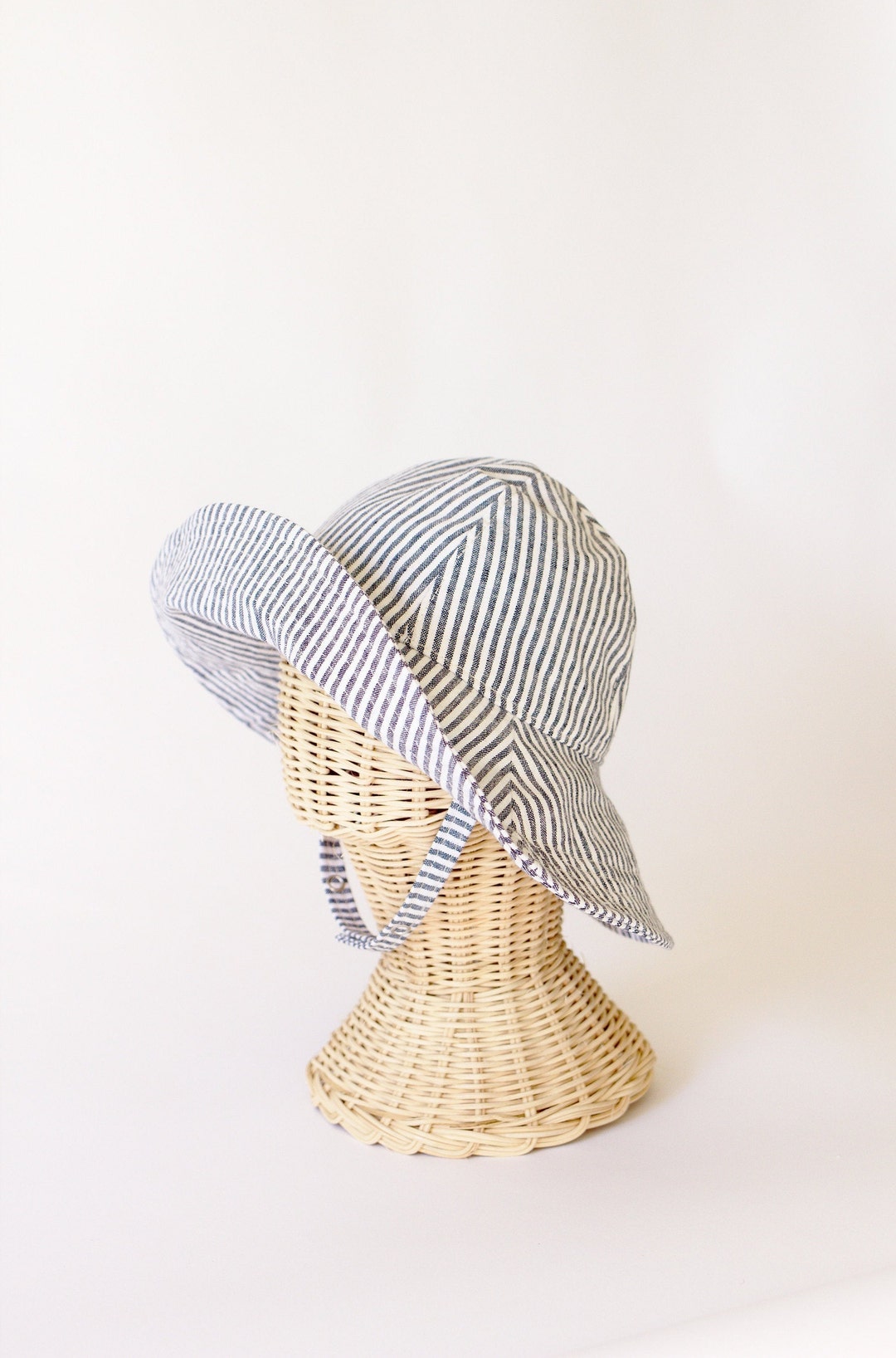 Blue Bucket Hat, Wide Brim Beach Hat for Women, Boho Summer Hat