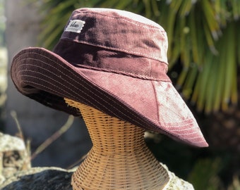 Brown Corduroy Bucket Hat, Wide Brim Hat for Women, Boho Accessory, Foldable Sun Hat, Cotton Summer Hat, Beach Gift for Her, Dark Brown Hat