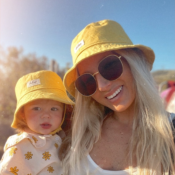 Matching Mommy and Baby Hats, Mama and Mini Hat Set, Yellow Sun Hat, Bucket  Hat, Baby Beach Hat, Summer Newborn Gift, Linen Hat 