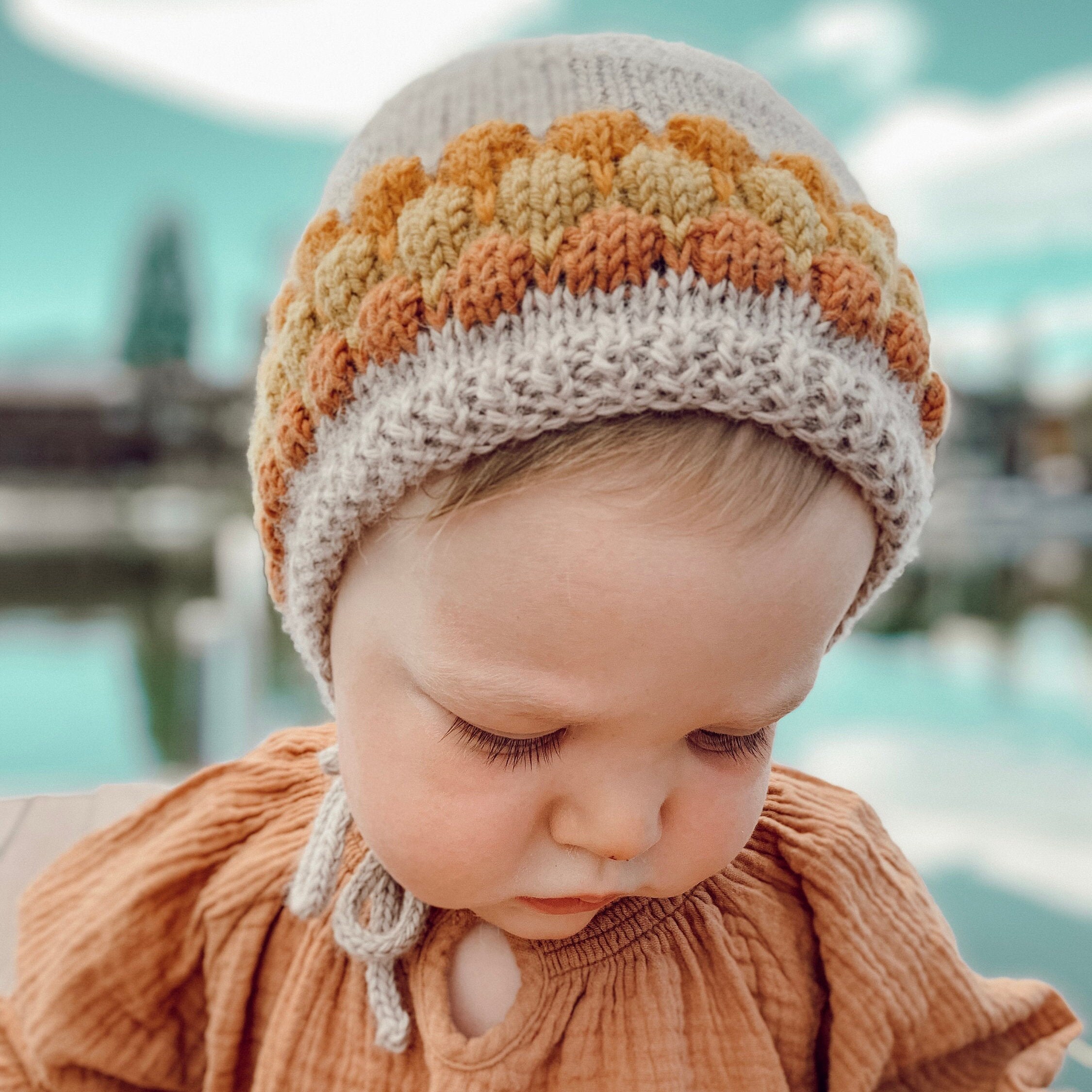 Knit Baby Pattern PDF, Baby Bonnet, Bubble Knit Hat, DK