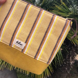 Beach Essentials Zipper Pouch, Mustard Yellow Woven Striped Bag, Travel Make up Bag, Art Supplies Pouch, Gift for Student, Gift for Traveler image 7