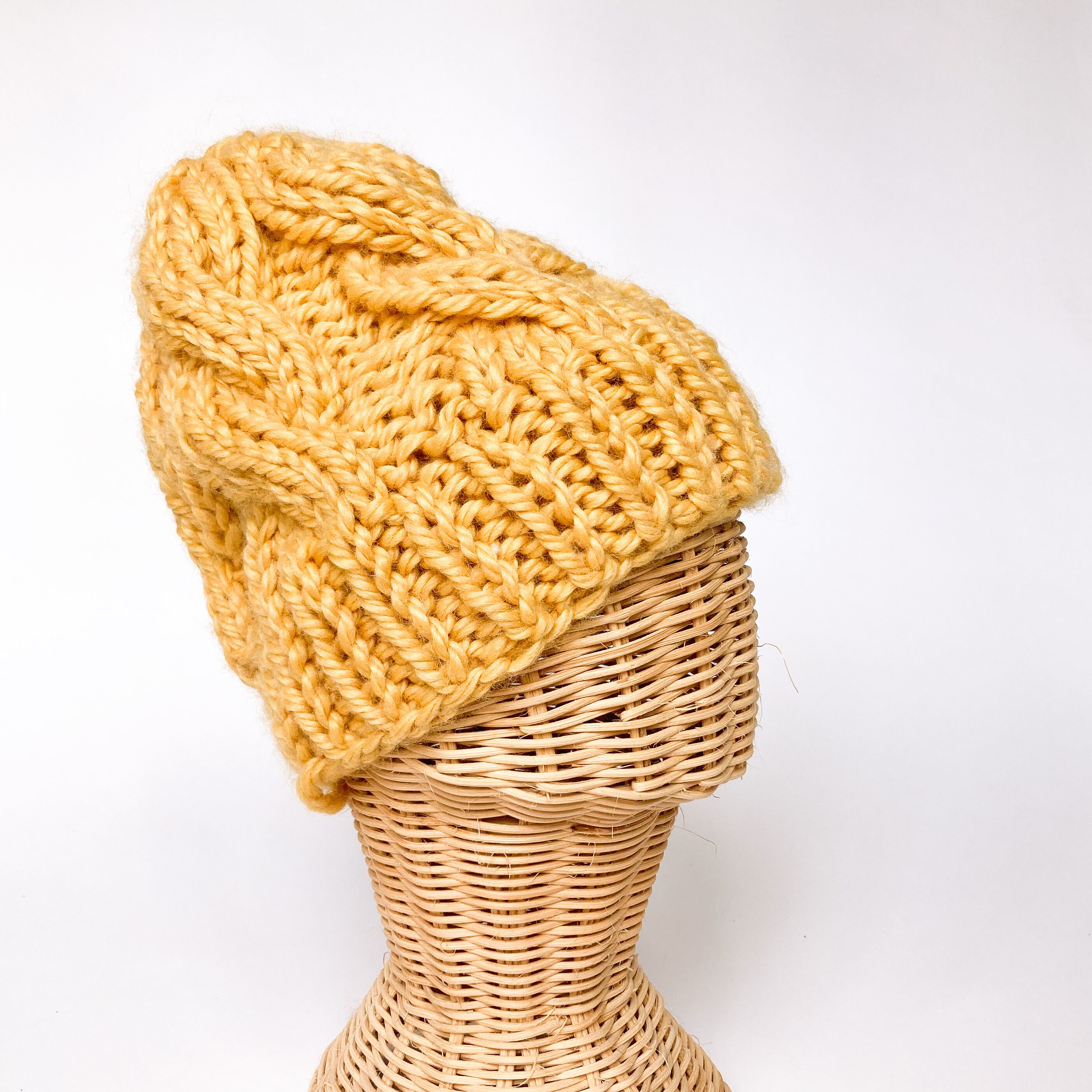 Yellow Beanie Chunky Knit Beanie Cable 