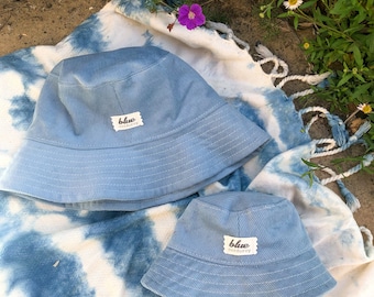 Mommy and Me Matching Blue Corduroy Bucket Hats: Summer Sun Protection