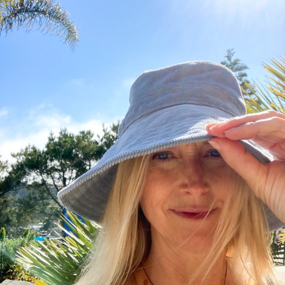 Blue Bucket Hat, Wide Brim Beach Hat for Women, Boho Summer Hat