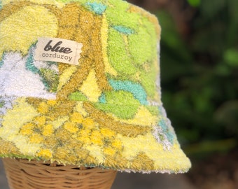 Vintage Floral Towel Bucket Hat, Retro Hat for Summer Day, Beach Day Gift, Gift for Teen Girl, Yellow Hat, Summer Accessory