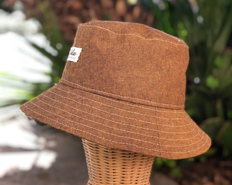 Brown Linen Bucket Hat, Unisex Beach Accessory, Summer Gift for Teen, Foldable Sun Hat, Summer Vacation Essential, Gift for Nature Lover