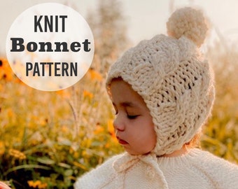 Baby Bonnet Knit Pattern, Moonstone Bonnet, Cable Knit Baby Winter Hat