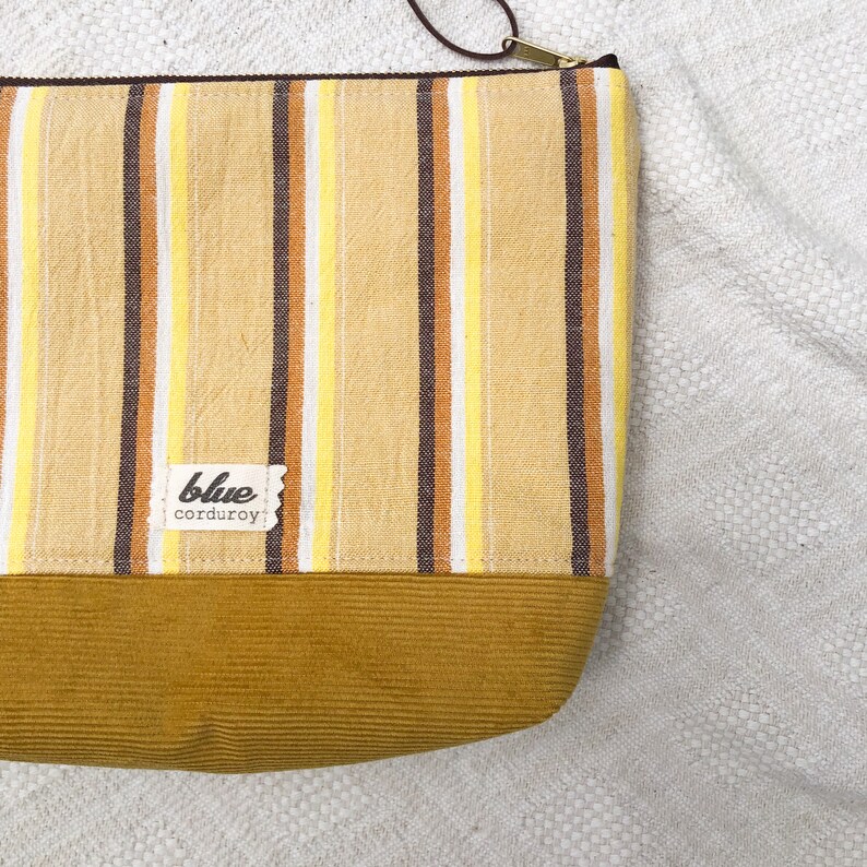 Beach Essentials Zipper Pouch, Mustard Yellow Woven Striped Bag, Travel Make up Bag, Art Supplies Pouch, Gift for Student, Gift for Traveler image 5