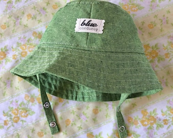 Linen Cotton Baby Bucket Hat: Green Brimmed Sun Protection