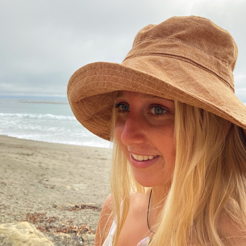 Wide Brim Sun Hat, Linen Womens Hat, Vacation Hat, Adjustable Fit Hat, Summer Birthday Gift for Her, Beach Vacation Gift, Fabric Garden Hat image 5
