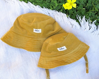 Matching Mommy and Baby Hats, Corduroy Bucket Hats, Mustard Yellow Sun Hats, Gift for New Mom and Newborn, Outdoor Family Accessories