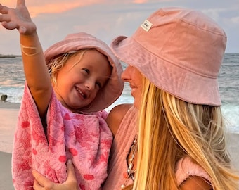 Mommy and Me Matching Pink Sun Hats, Corduroy Bucket Hats, Mama and Mini Set, Gift for New Mom and Infant, Family Hats for Fall