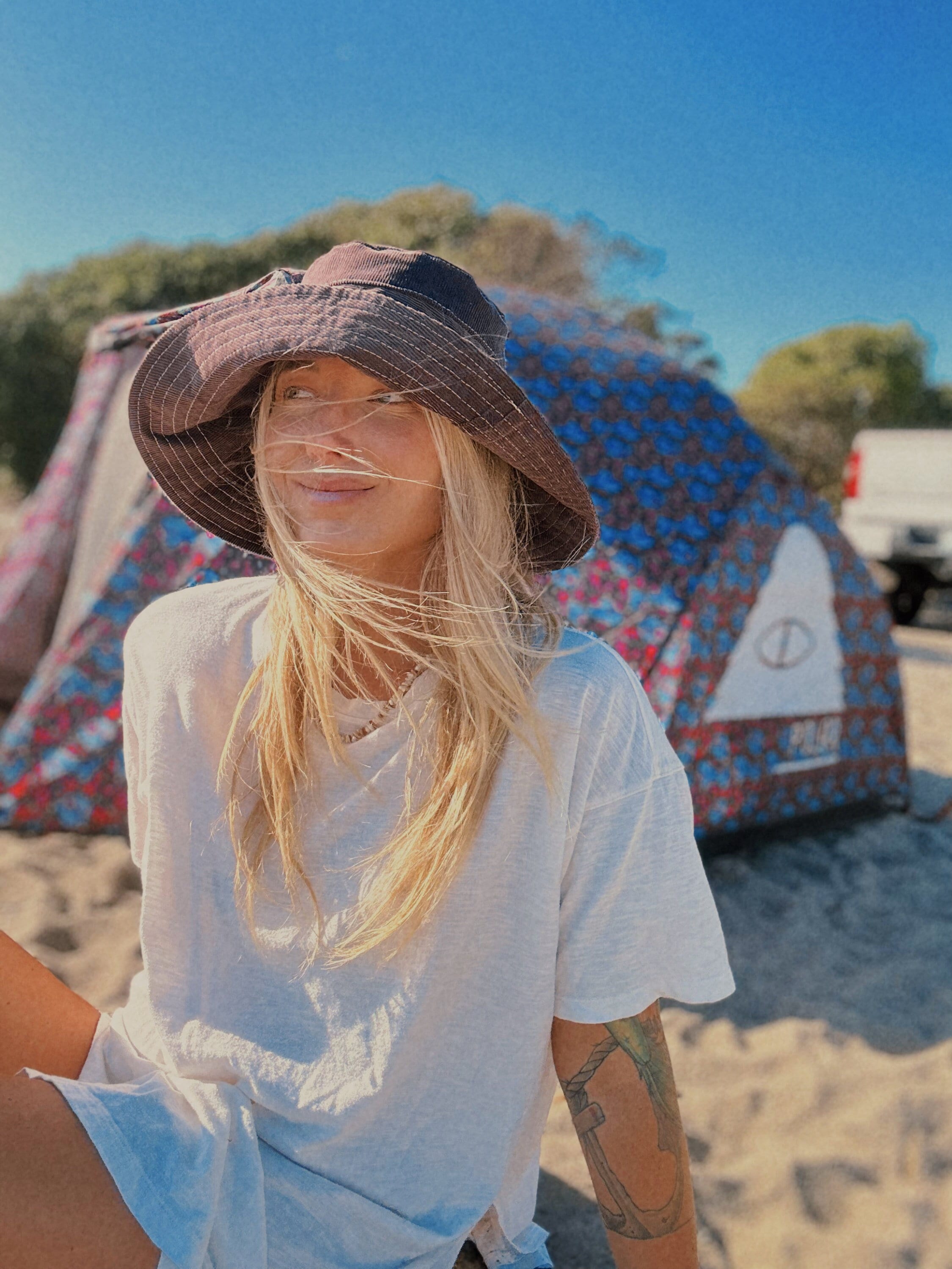 Reversible Corduroy and Plaid Packable Travel Hat, Wide Brim Summer Hat Corduroy Wide Brim Sun Hat - Rust – Blue Corduroy main image 4