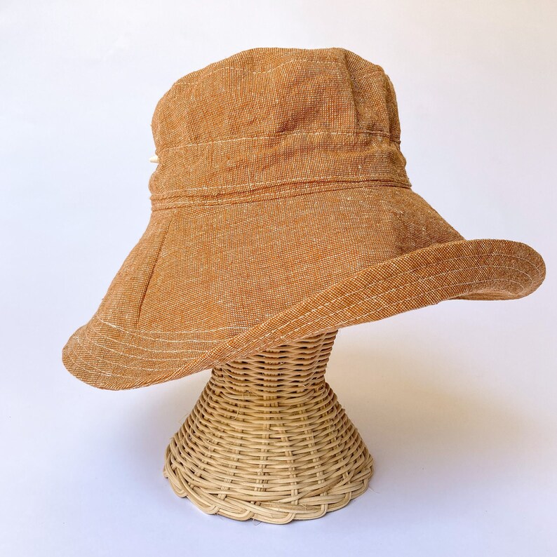 Wide Brim Sun Hat, Linen Womens Hat, Vacation Hat, Adjustable Fit Hat, Summer Birthday Gift for Her, Beach Vacation Gift, Fabric Garden Hat image 8