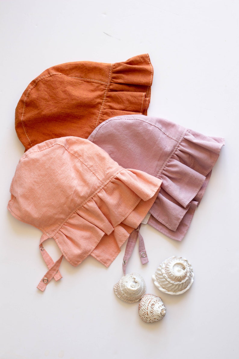 Ruffle Brimmed Baby Bonnet for Girls in Peach Cotton Fabric for Spring or Summer