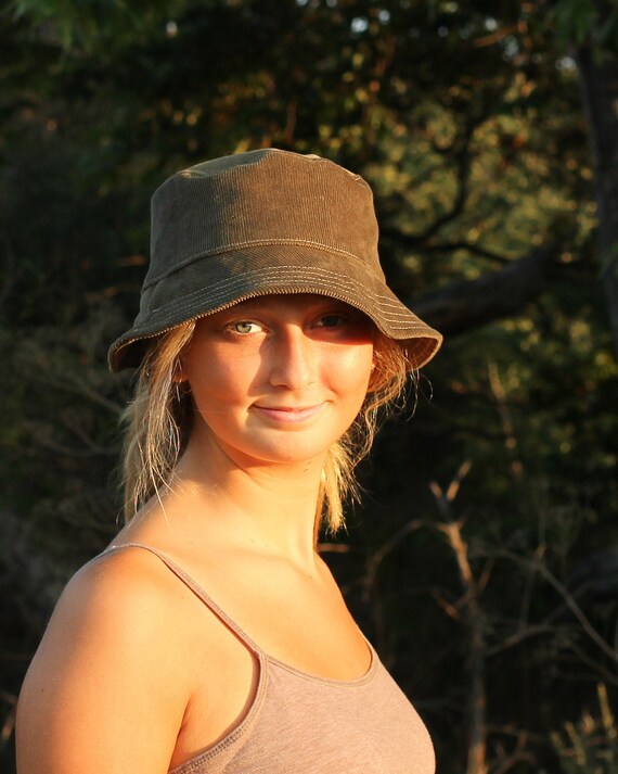 Olive Green Corduroy Bucket Hat Floppy 