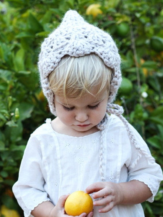 Crochet Baby Girl Pixie Bonnet. Boho 