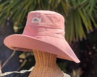 Wide Brim Corduroy Bucket Hat,  Boho Beach Accessory, Foldable Fabric Hat, Gardening Gift for Her, Pink Womans Sun Hat, Sun Protection