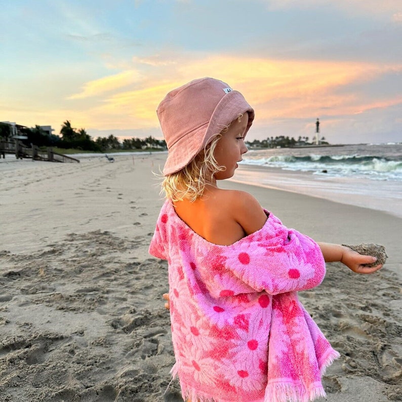 Pink Baby Sun Hat, Bucket Hat for Girls, Toddler Brim Hat, Pink Newborn Summer Gift, Corduroy Hat, Girl Beach Accessory, Baby Sun Protection image 1