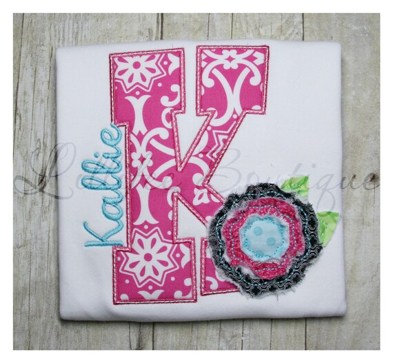 Items similar to Initial Shirt Raggy Flower Pink Damask Tshirt