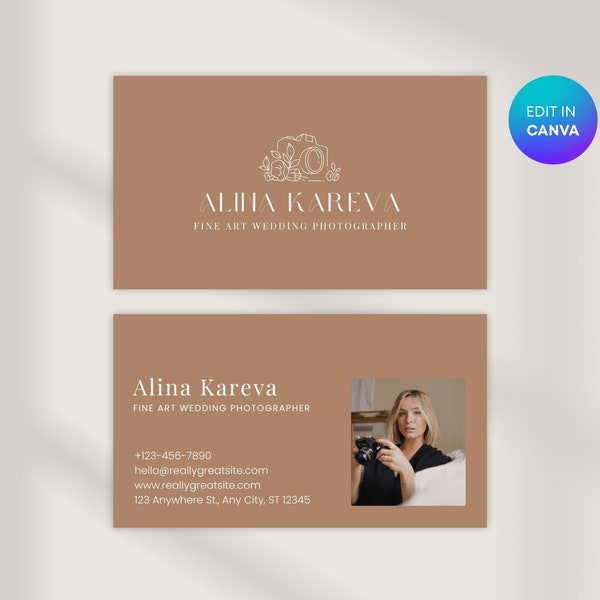 Modern Business Card Canva Template | Elegant Business Card Template for Wedding Photographer | Wedding Photography Business Card