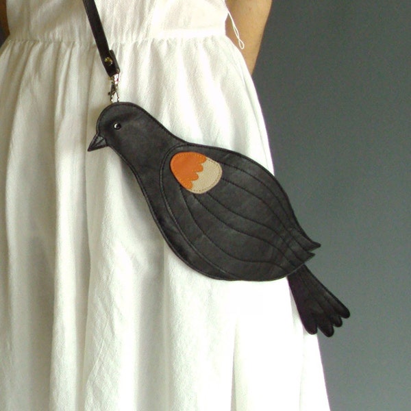 Leather Red Winged Blackbird Bag Clutch