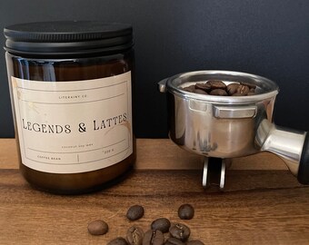 Legends and Lattes Inspired Candle - Coffee Bean Scent - Bookish Candles for Readers and Writers - Coconut Soy Wax
