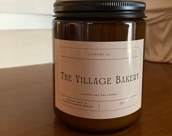 The Village Bakery - Bookish Candles for Readers and Writers - Spiced Fruit & Freshly Baked Bread Scent - Coconut Soy Wax -