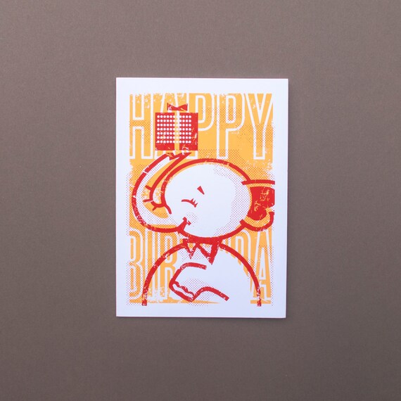 Joyeux Anniversaire Elephant Bir 06 Vente Jaune Et Rouge Etsy