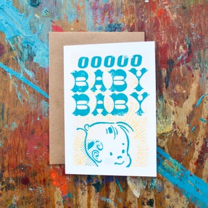 Bebé del bebé de OOO! (BAB-01) Recién nacido nacimiento anuncio bebé ducha serigrafía en blanco dentro de la tarjeta de felicitación esperando embarazada