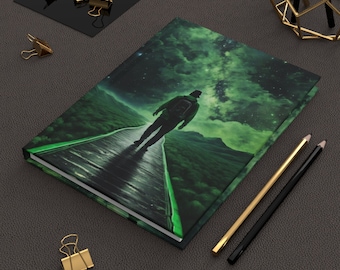 Hardcover Journal Matte - Green Space Aesthetic Lined Notebook