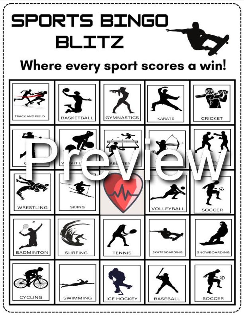Sports Bingo Shadow Game | 24 Sport Silhouettes for Kids | Fun ...
