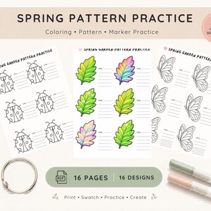 Coloriages Jardin de printemps à colorier, Feuilles d'exercices de motifs à imprimer | Motifs de coloration et exercice de mélange de marqueurs pour les artistes