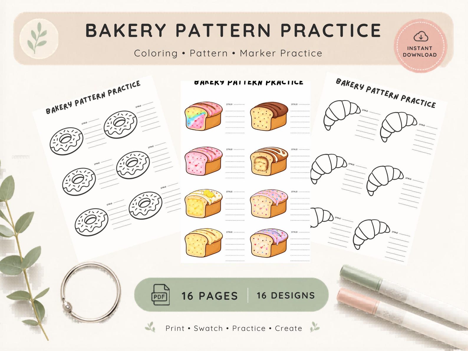 Bakery Pattern Coloring Pages, Pattern Practice Sheets Printable ...